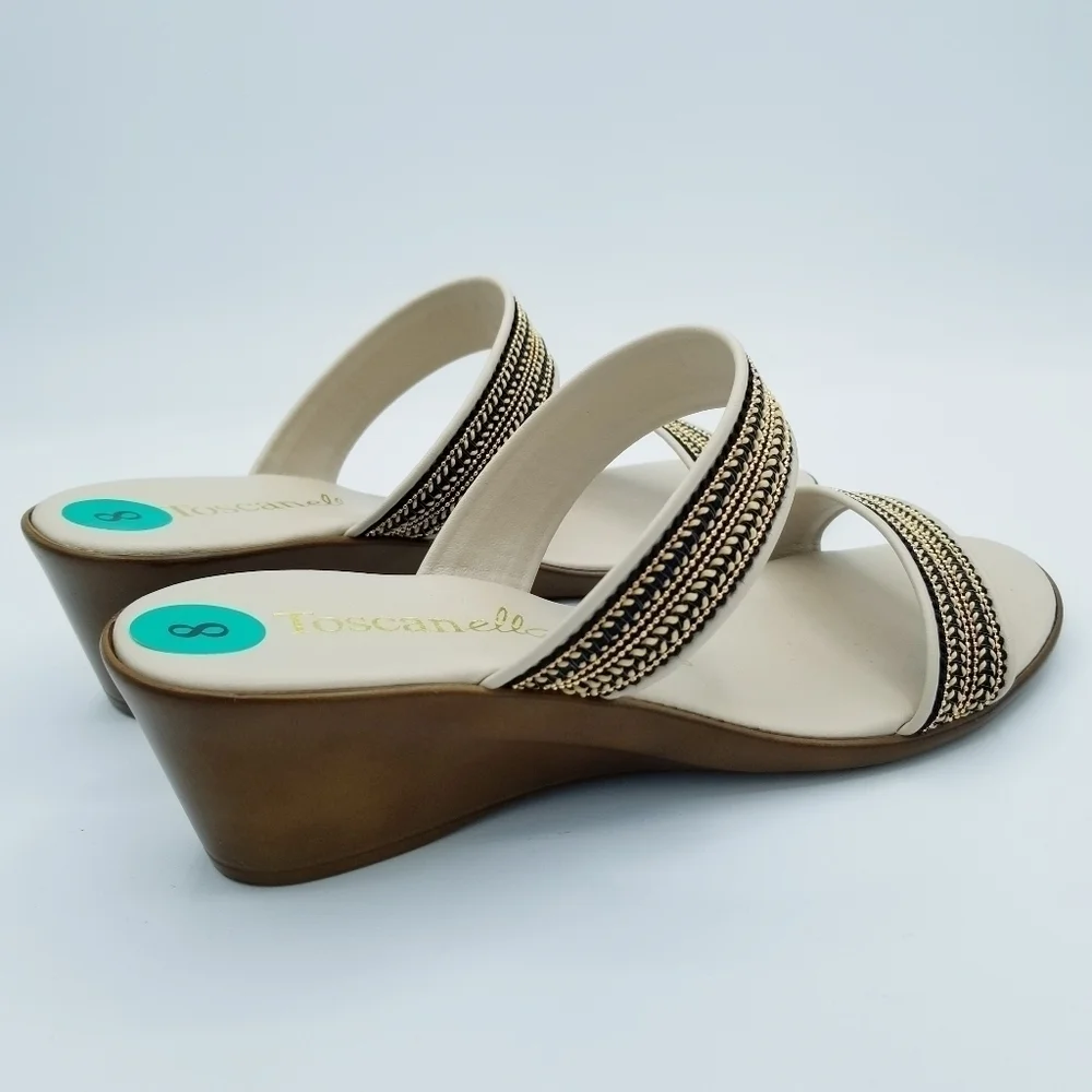 Toscanella Made in Italy Women's Mimma Natural Double Band Wedge Sandals NWOT